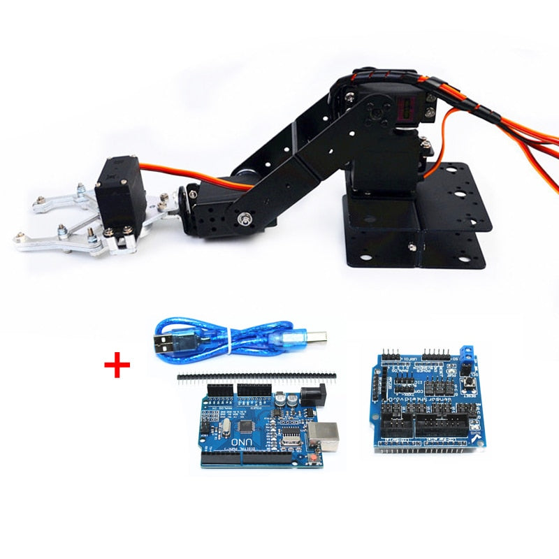Arduino 4 Asix Robot Arm Manipulator with 4pcs 180 Degree MG996r Servo Metal Claw Gripper DIY Programming STEM Toy Parts