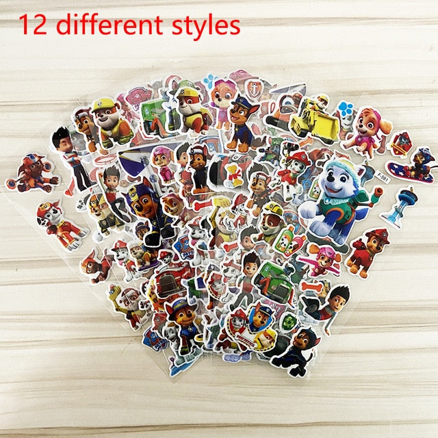 NEW 6/12 sheets PAW Patrol dog Toy car Stickers 3D Children's Cartoon Bubble Paste Thicken The Reward Stickers Kids Toys Gifts