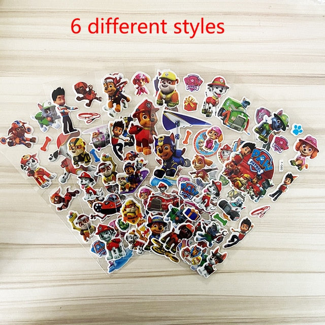 NEW 6/12 sheets PAW Patrol dog Toy car Stickers 3D Children's Cartoon Bubble Paste Thicken The Reward Stickers Kids Toys Gifts