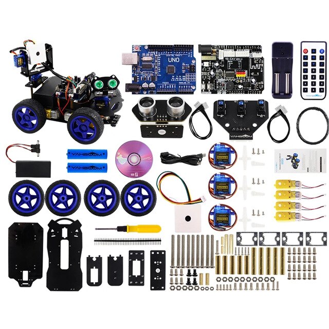 Scratch3.0 Luminescent Ultrasonic Module Smart Robot Car Wifi Camera Gimbal Kit For Arduino UNO(No Battery)(With Two Batteries)