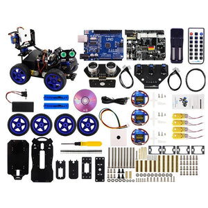 Scratch3.0 Luminescent Ultrasonic Module Smart Robot Car Wifi Camera Gimbal Kit For Arduino UNO(No Battery)(With Two Batteries)
