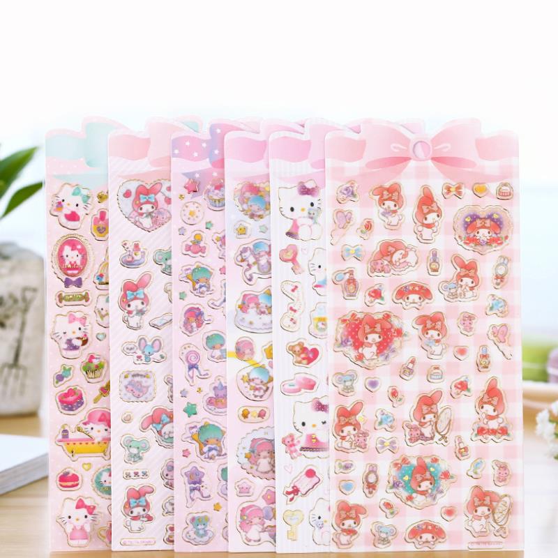 1 Sheet Lovely Golden Foil Melody Twin Star Stickers DIY Stick Label PVC Phone Hand Account Decor Sticker Toys for Kids Gift
