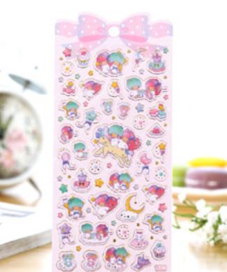 1 Sheet Lovely Golden Foil Melody Twin Star Stickers DIY Stick Label PVC Phone Hand Account Decor Sticker Toys for Kids Gift