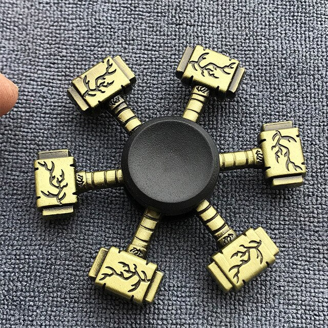 Bronze Superman Finger Spinner Toys for Children Thor Hammer Alloy Metal Hand Tri Spinner Ring for Adults Toys