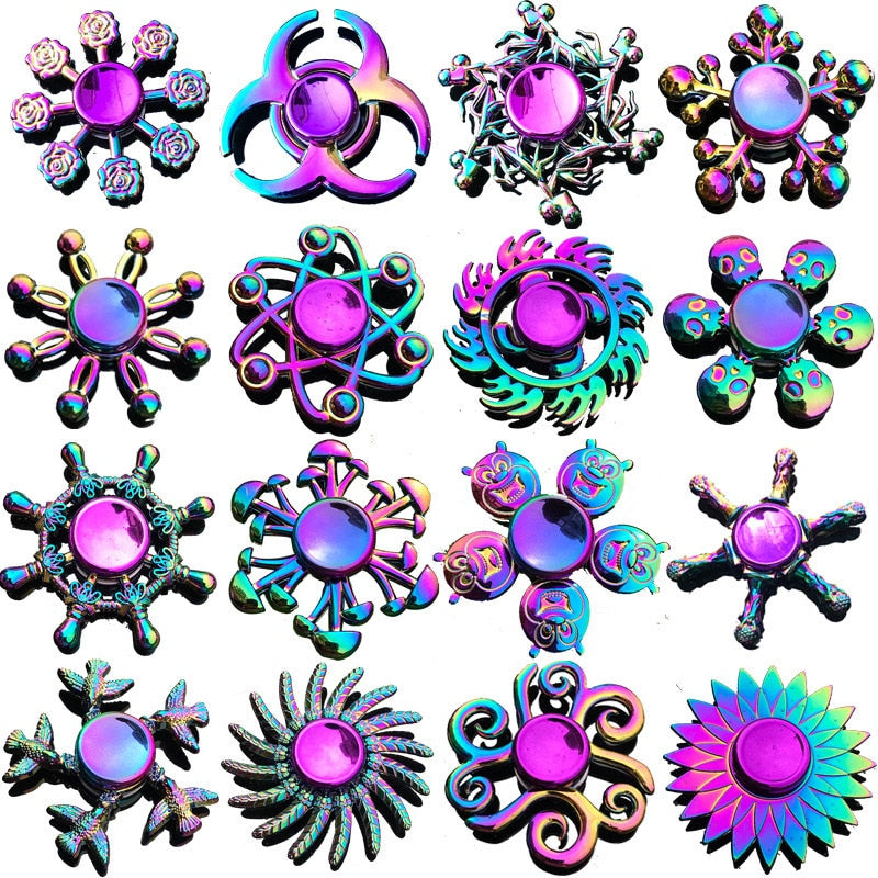 3 Leaf Rainbow Metal Finger Spinner Bearing Spinner Toy Adult Cross Spinning Top Decompression Toys For Children Fidget Spinners