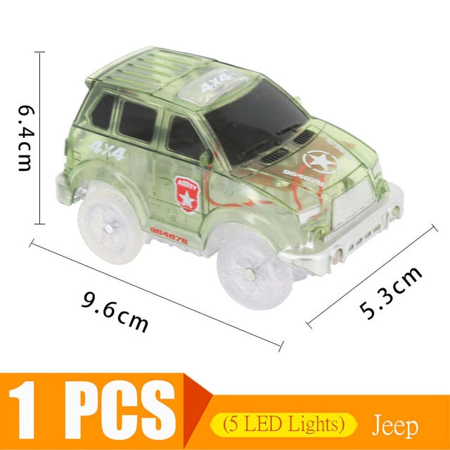 5.4cm Magic Electronics LED Car Toys With Flashing Lights Educational Toys For Children Birthday Party Gift Play With Tracks
