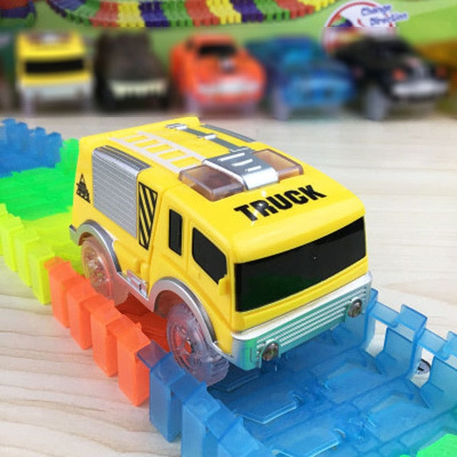 5.4cm Magic Electronics LED Car Toys With Flashing Lights Educational Toys For Children Birthday Party Gift Play With Tracks