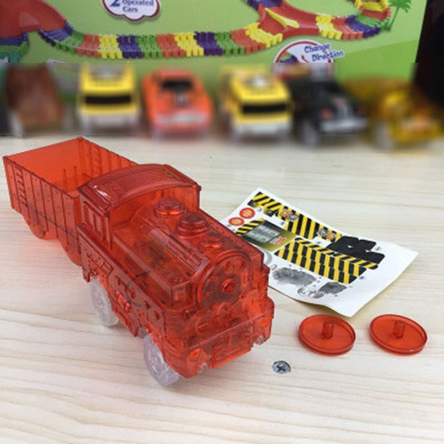 5.4cm Magic Electronics LED Car Toys With Flashing Lights Educational Toys For Children Birthday Party Gift Play With Tracks