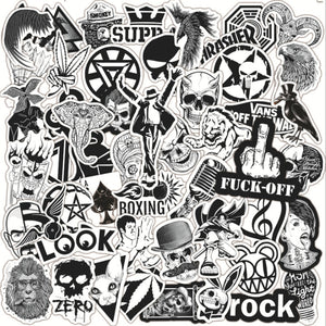 10/30/50 PCS Black and White Rock Personalized Graffiti Sticker Motorcycle Waterproof Trolley Case Sticker Toy Wholesale