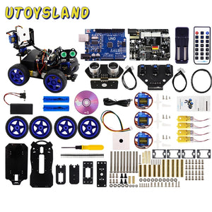 Scratch3.0 Luminescent Ultrasonic Module Smart Robot Car Wifi Camera Gimbal Kit For Arduino UNO(No Battery)(With Two Batteries)
