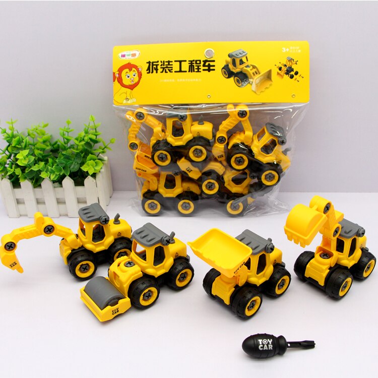 4pcs/Set Mini Alloy Diecast Construction Vehicles Model Excavator Bulldozer Tractor Dump Roller Engineering Car Kids Classic Toy