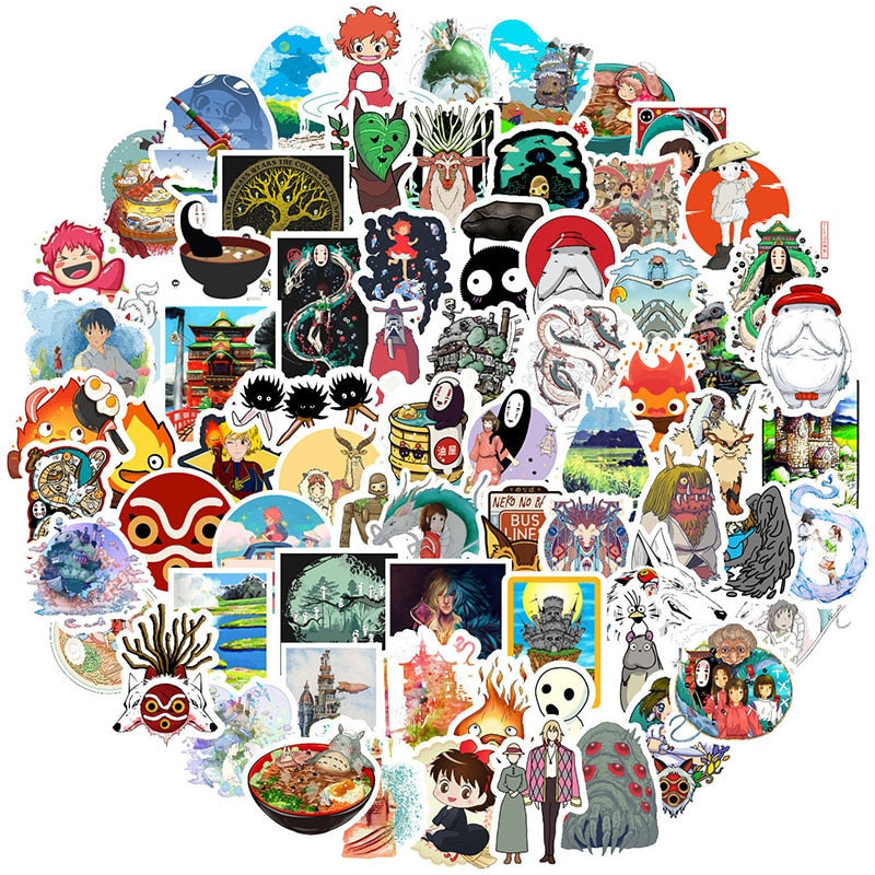 50pcs/pack Japanese anime Miyazaki Hayao Spirited Away Stickers For Refrigerator Car Helmet DIY Gift box Bicycle Guitar Notebook