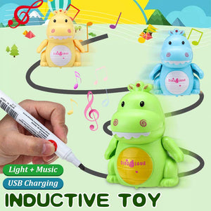 Follow Any Drawn Line Pen USB Charging Cute Inductive Dinosaur Robot with Light + Music Education Toy Gifts for Children Kids