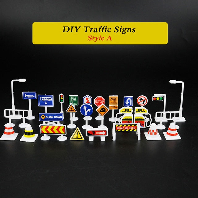 Mini Traffic Signs Road Light Block Car Toy Accessories Children Safety Kids Playmat Traffic Sign IC Toy for Kids Birthdays Gift