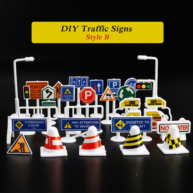 Mini Traffic Signs Road Light Block Car Toy Accessories Children Safety Kids Playmat Traffic Sign IC Toy for Kids Birthdays Gift