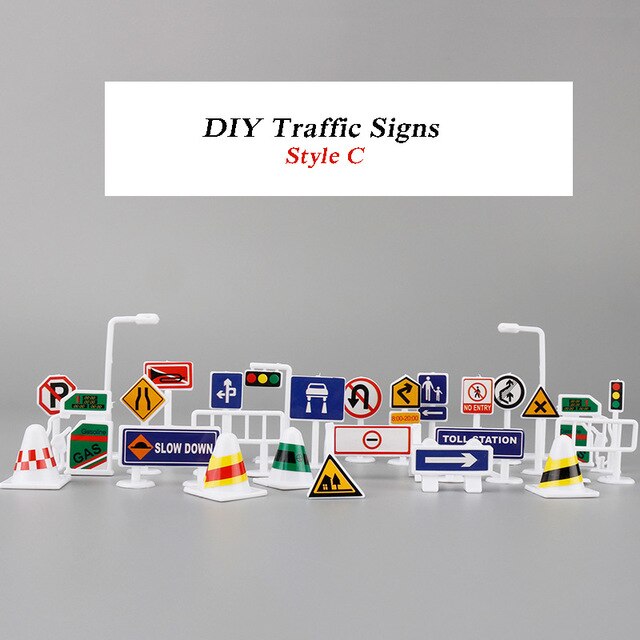 Mini Traffic Signs Road Light Block Car Toy Accessories Children Safety Kids Playmat Traffic Sign IC Toy for Kids Birthdays Gift