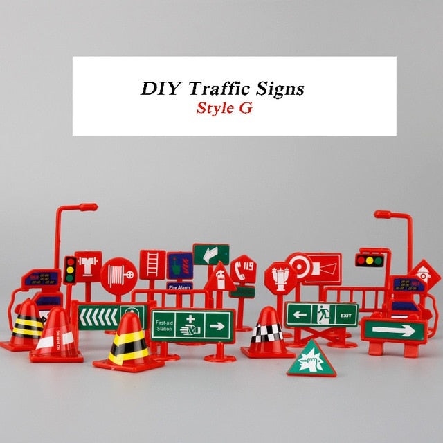 Mini Traffic Signs Road Light Block Car Toy Accessories Children Safety Kids Playmat Traffic Sign IC Toy for Kids Birthdays Gift