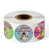 Animals Reward Stickers Roll 1 inch Cute Spanish Words Seal Labels for School Reward Kids Gift Toys Cartoon Stickers 500pcs