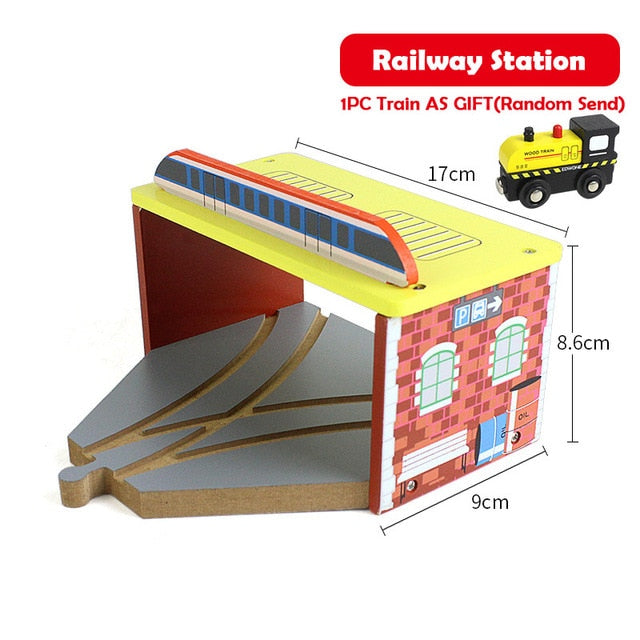 Wooden Track Railway Accessories Bridge Train Station Tunnel Cross Compatible All Brands Wood Track Educational Toys for Kids