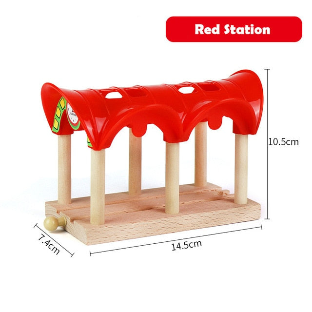 Wooden Track Railway Accessories Bridge Train Station Tunnel Cross Compatible All Brands Wood Track Educational Toys for Kids