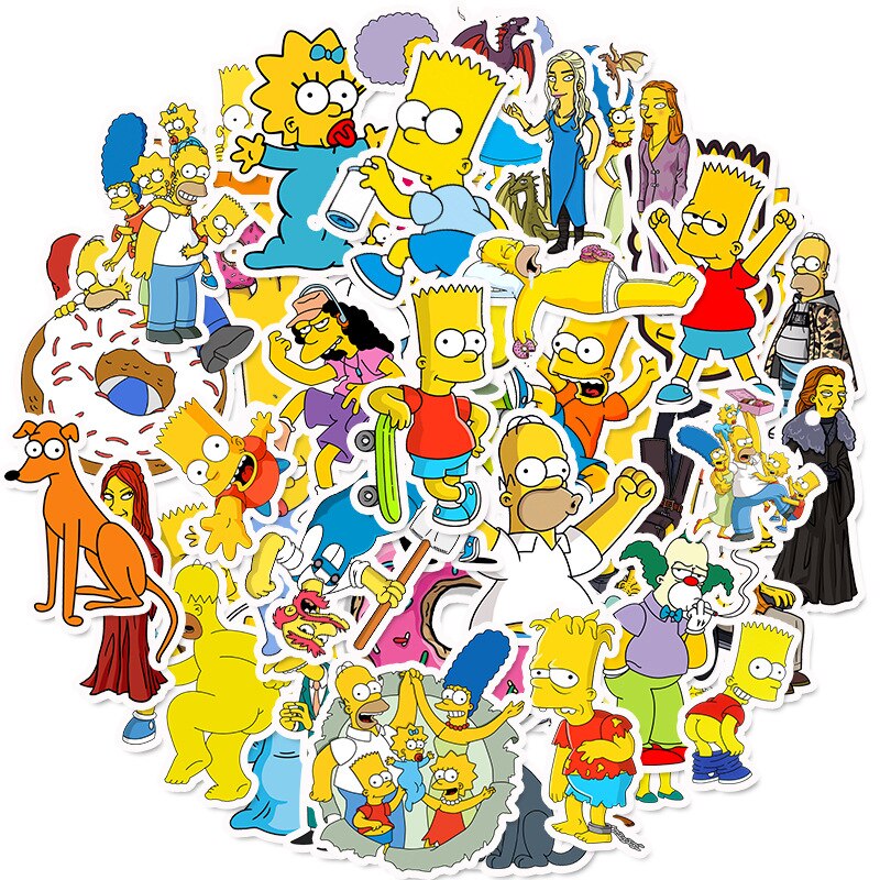 50PCS Anime Simpsons Cartoon Stickers Skateboard Fridge Guitar Laptop Motorcycle Travel Luggage Classic Toy Waterproof Stickers