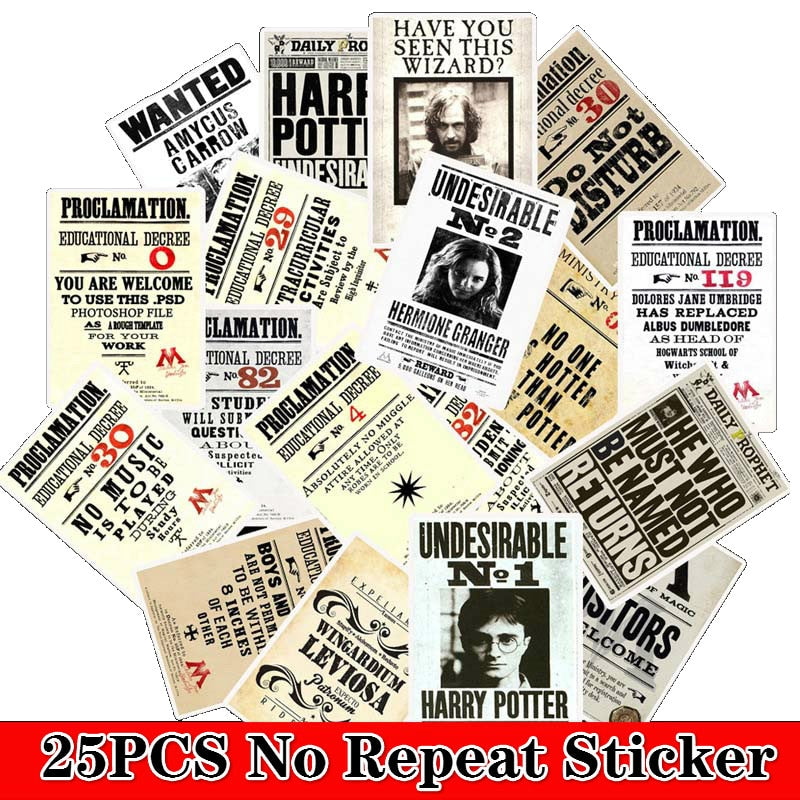25PCS Cartoon HP Pottes Classic Harries Stickers Luggage Skateboard Laptop Sticker Refrigerator Stationery Waterproof Stickers